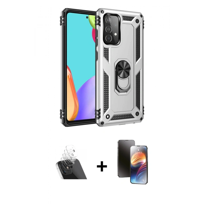 MARSİLYAN™- Galaxy A52 Kılıf Ahenk Klasik Koleksiyonu - Siyah 3D Antistatik Mat Seramik Nano Ekran Koruyucu + Kamera Lens Koruma Cam - SF