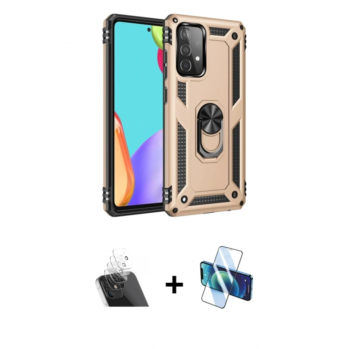 MARSİLYAN™- Galaxy A52 Kılıf Ahenk Klasik Koleksiyonu - Siyah 3D Antistatik Seramik Nano Ekran Koruyucu + Kamera Lens Koruma Cam - SF