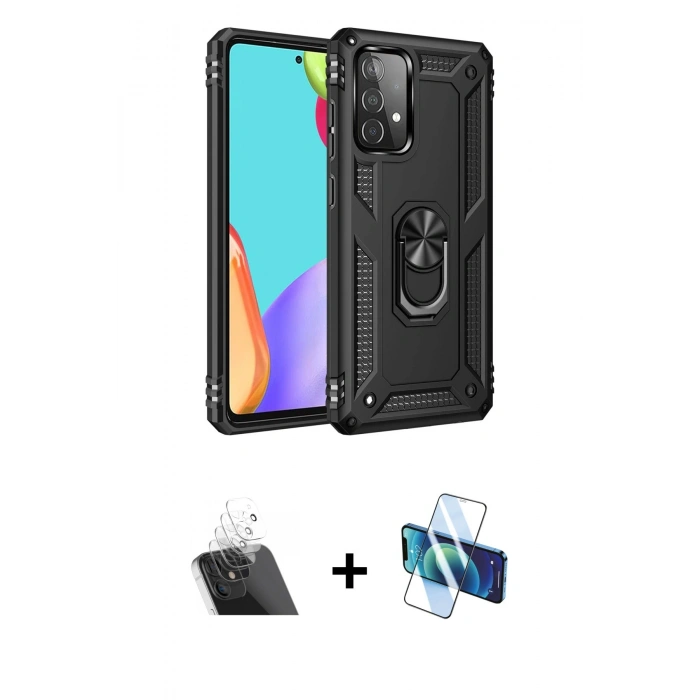 MARSİLYAN™- Galaxy A52 Kılıf Ahenk Klasik Koleksiyonu - Siyah 3D Antistatik Seramik Nano Ekran Koruyucu + Kamera Lens Koruma Cam - SF