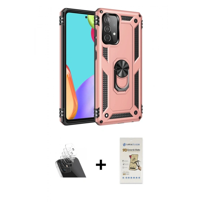 MARSİLYAN™- Galaxy A52 Kılıf Ahenk Klasik Koleksiyonu - Siyah Mat Seramik Nano Ekran Koruyucu + Kamera Lens Koruma Cam - SF