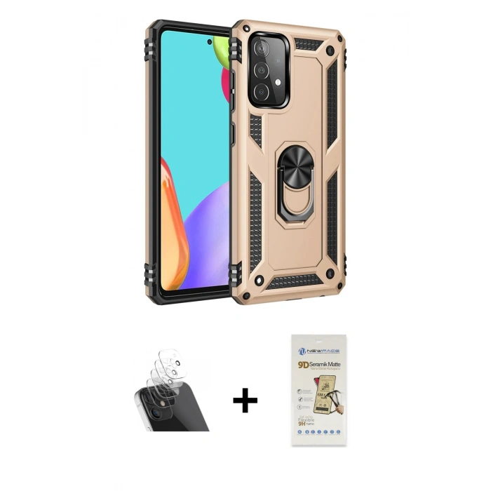 MARSİLYAN™- Galaxy A52 Kılıf Ahenk Klasik Koleksiyonu - Siyah Mat Seramik Nano Ekran Koruyucu + Kamera Lens Koruma Cam - SF