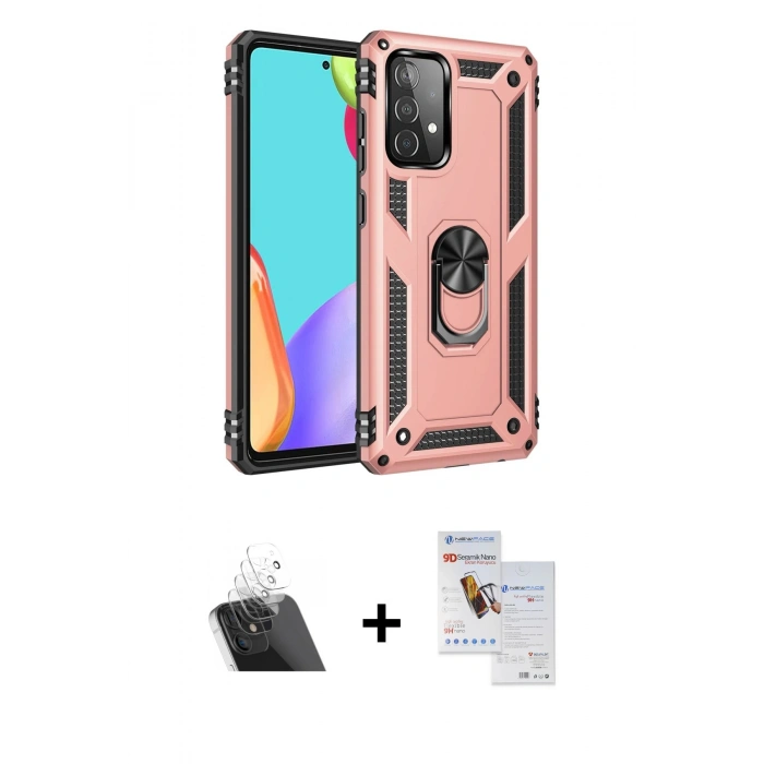 MARSİLYAN™- Galaxy A52 Kılıf Ahenk Klasik Koleksiyonu - Siyah Seramik Nano Ekran Koruyucu + Kamera Lens Koruma Cam - SF