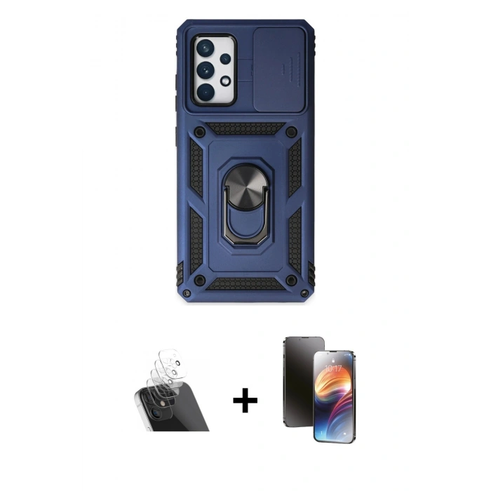 MARSİLYAN™- Galaxy A52 Kılıf Ahenk Klasik - Siyah 3D Antistatik Mat Seramik Nano Ekran Koruyucu + Kamera Lens Koruma Cam - SF