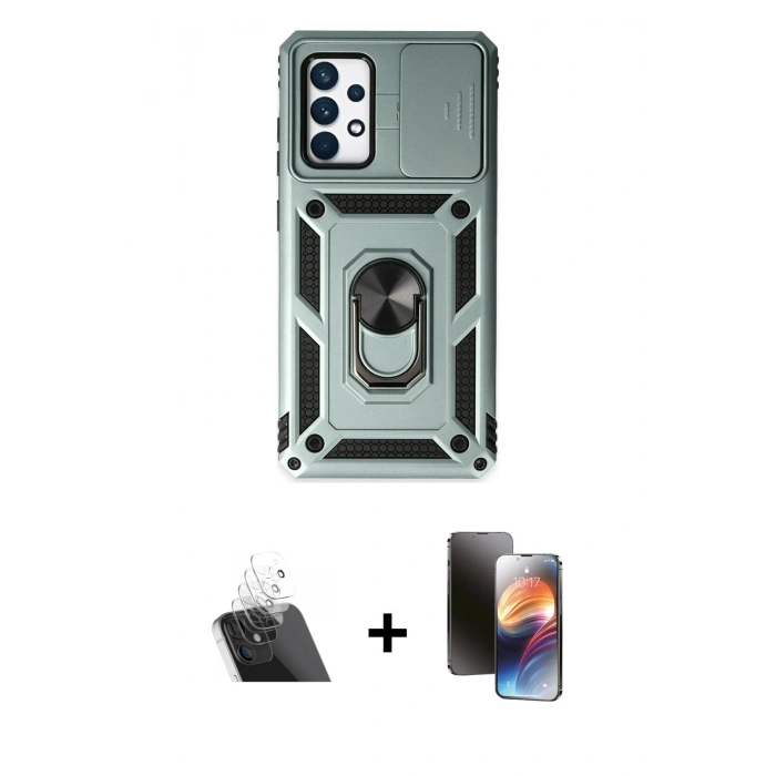 MARSİLYAN™- Galaxy A52 Kılıf Ahenk Klasik - Siyah 3D Antistatik Mat Seramik Nano Ekran Koruyucu + Kamera Lens Koruma Cam - SF