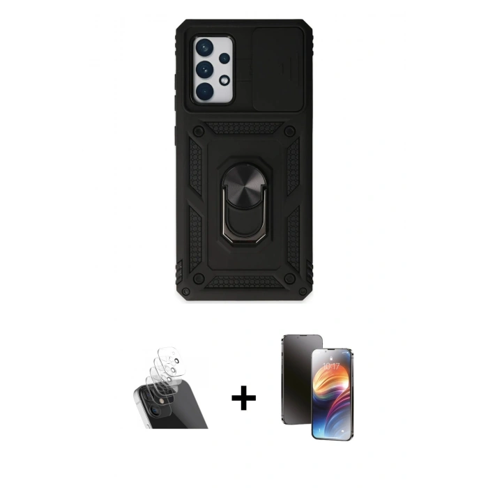 MARSİLYAN™- Galaxy A52 Kılıf Ahenk Klasik - Siyah 3D Antistatik Mat Seramik Nano Ekran Koruyucu + Kamera Lens Koruma Cam - SF