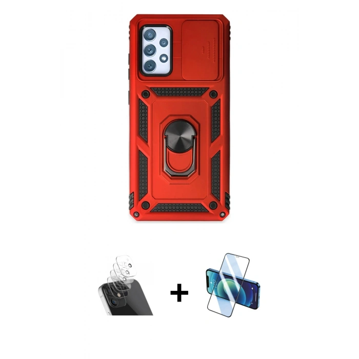 MARSİLYAN™- Galaxy A52 Kılıf Ahenk Klasik - Siyah 3D Antistatik Seramik Nano Ekran Koruyucu + Kamera Lens Koruma Cam - SF