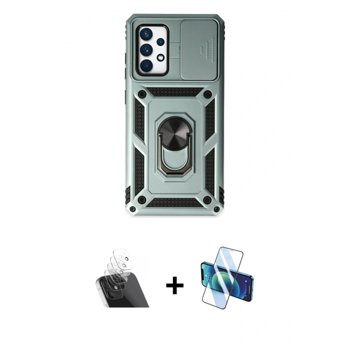 MARSİLYAN™- Galaxy A52 Kılıf Ahenk Klasik - Siyah 3D Antistatik Seramik Nano Ekran Koruyucu + Kamera Lens Koruma Cam - SF