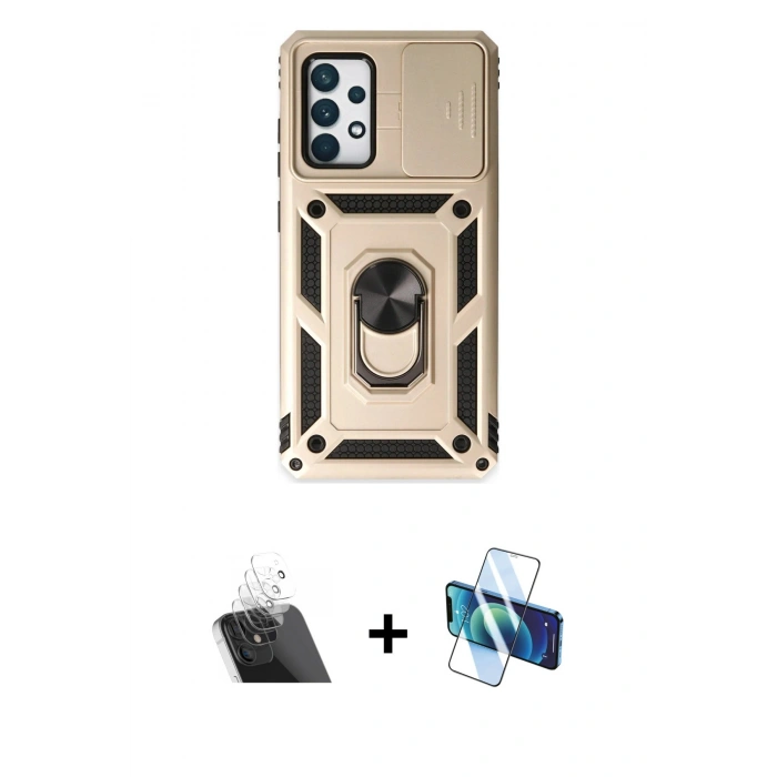 MARSİLYAN™- Galaxy A52 Kılıf Ahenk Klasik - Siyah 3D Antistatik Seramik Nano Ekran Koruyucu + Kamera Lens Koruma Cam - SF