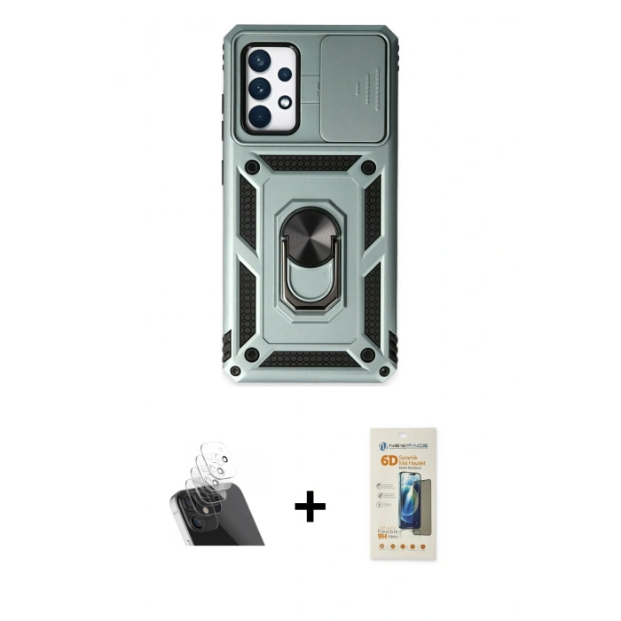 MARSİLYAN™- Galaxy A52 Kılıf Ahenk Klasik - Siyah 6D Mat Seramik Hayalet Nano Ekran Koruyucu + Kamera Lens Koruma Cam - SF