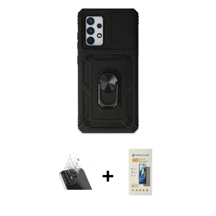 MARSİLYAN™- Galaxy A52 Kılıf Ahenk Klasik - Siyah 6D Mat Seramik Hayalet Nano Ekran Koruyucu + Kamera Lens Koruma Cam - SF