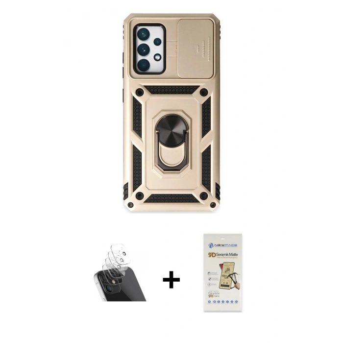 MARSİLYAN™- Galaxy A52 Kılıf Ahenk Klasik - Siyah Mat Seramik Nano Ekran Koruyucu + Kamera Lens Koruma Cam - SF