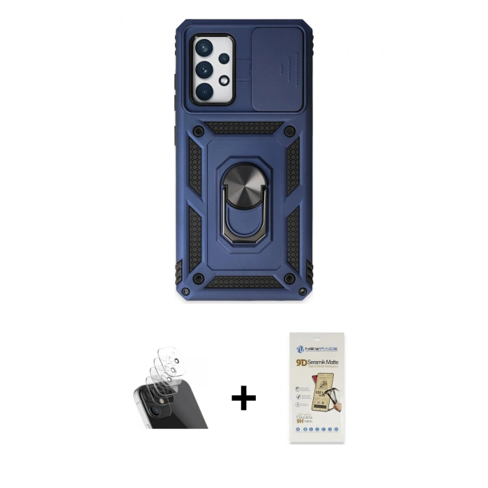 MARSİLYAN™- Galaxy A52 Kılıf Ahenk Klasik - Siyah Mat Seramik Nano Ekran Koruyucu + Kamera Lens Koruma Cam - SF
