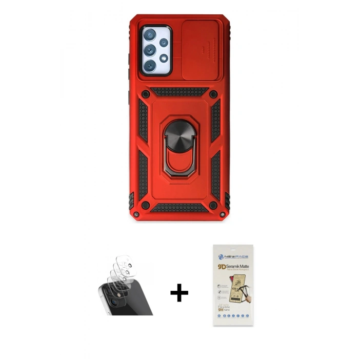 MARSİLYAN™- Galaxy A52 Kılıf Ahenk Klasik - Siyah Mat Seramik Nano Ekran Koruyucu + Kamera Lens Koruma Cam - SF