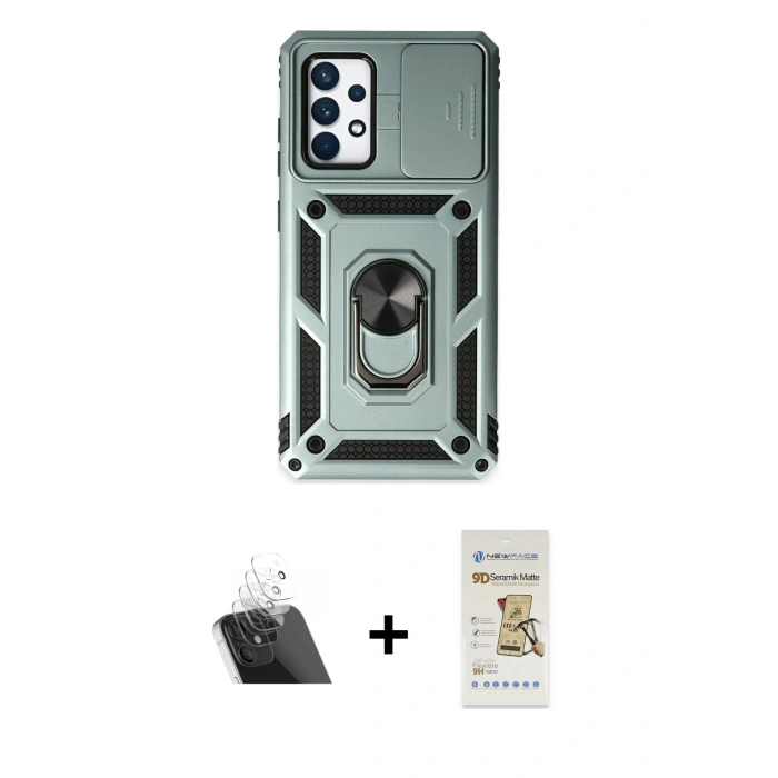 MARSİLYAN™- Galaxy A52 Kılıf Ahenk Klasik - Siyah Mat Seramik Nano Ekran Koruyucu + Kamera Lens Koruma Cam - SF