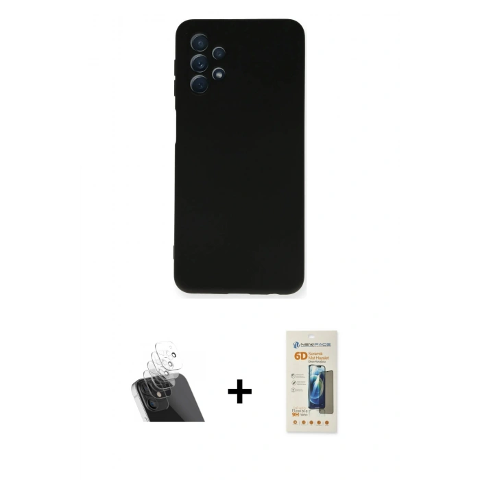 MARSİLYAN™- Galaxy A52 Kılıf Ahenk Serisi - Siyah 6D Mat Seramik Hayalet Nano Ekran Koruyucu + Kamera Lens Koruma Cam - SF