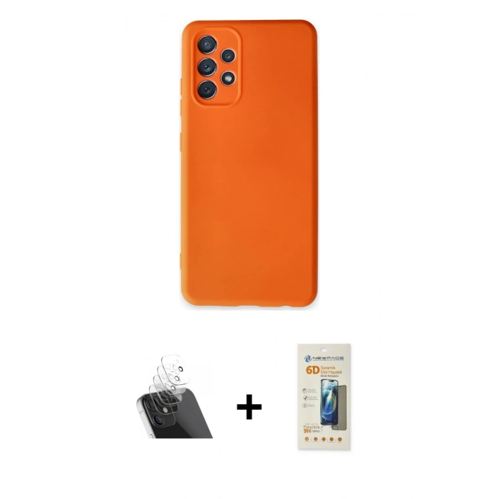 MARSİLYAN™- Galaxy A52 Kılıf Ahenk Serisi - Siyah 6D Mat Seramik Hayalet Nano Ekran Koruyucu + Kamera Lens Koruma Cam - SF