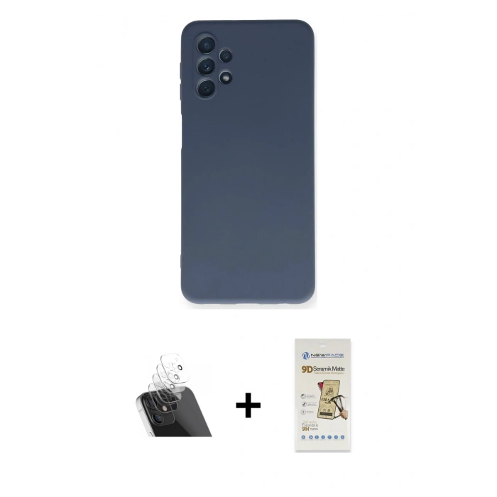 MARSİLYAN™- Galaxy A52 Kılıf Ahenk Serisi - Siyah Mat Seramik Nano Ekran Koruyucu + Kamera Lens Koruma Cam - SF