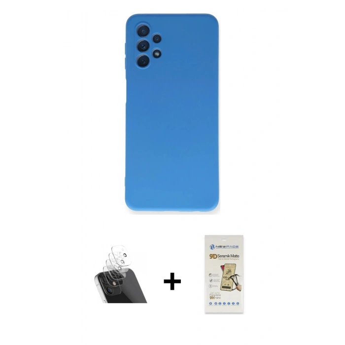 MARSİLYAN™- Galaxy A52 Kılıf Ahenk Serisi - Siyah Mat Seramik Nano Ekran Koruyucu + Kamera Lens Koruma Cam - SF