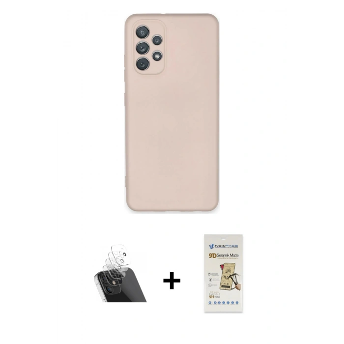 MARSİLYAN™- Galaxy A52 Kılıf Ahenk Serisi - Siyah Mat Seramik Nano Ekran Koruyucu + Kamera Lens Koruma Cam - SF