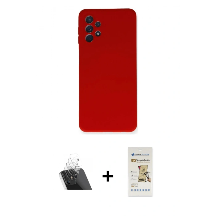 MARSİLYAN™- Galaxy A52 Kılıf Ahenk Serisi - Siyah Mat Seramik Nano Ekran Koruyucu + Kamera Lens Koruma Cam - SF