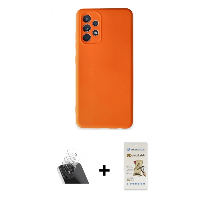 MARSİLYAN™- Galaxy A52 Kılıf Ahenk Serisi - Siyah Mat Seramik Nano Ekran Koruyucu + Kamera Lens Koruma Cam - SF