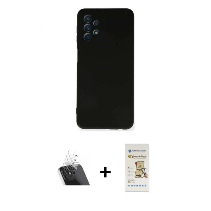 MARSİLYAN™- Galaxy A52 Kılıf Ahenk Serisi - Siyah Mat Seramik Nano Ekran Koruyucu + Kamera Lens Koruma Cam - SF