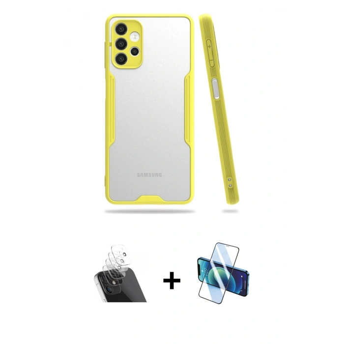 MARSİLYAN™- Galaxy A52 Kılıf Atlas Asil Serisi - Siyah 3D Antistatik Cam Ekran Koruyucu + Kamera Lens Koruma Cam - SF
