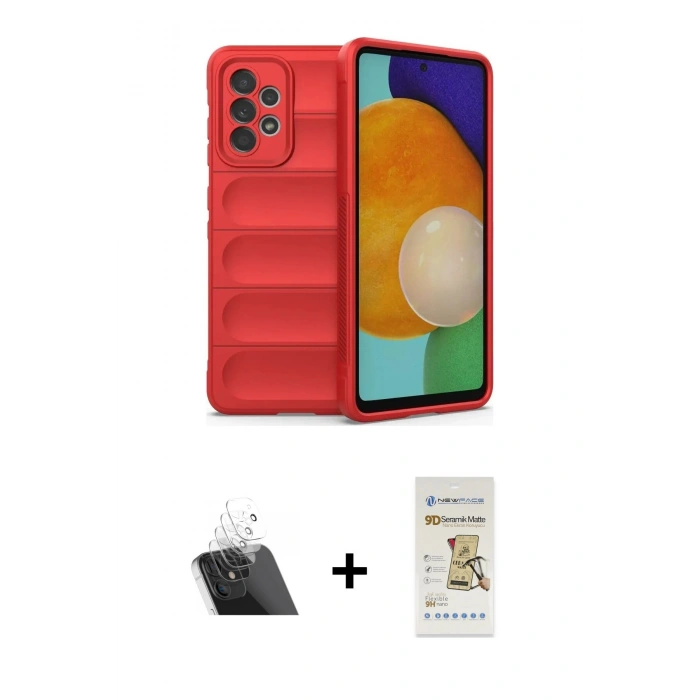 MARSİLYAN™- Galaxy A52 Kılıf Atlas Koleksiyonu - Siyah Mat Seramik Nano Ekran Koruyucu + Kamera Lens Koruma Cam - SF