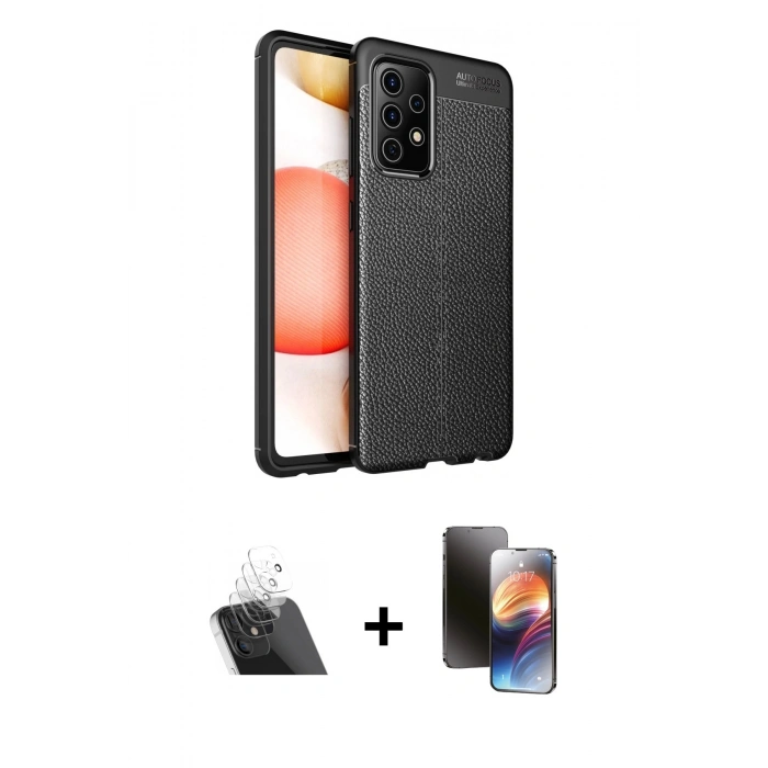 MARSİLYAN™- Galaxy A52 Kılıf Doruk Klasik Özel Seri - Siyah 3D Antistatik Mat Seramik Nano Ekran Koruyucu + Kamera Lens Koruma Cam - SF