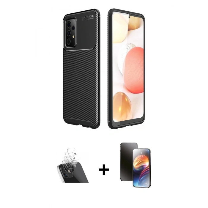 MARSİLYAN™- Galaxy A52 Kılıf Eksen Form Prime - Siyah 3D Antistatik Mat Seramik Nano Ekran Koruyucu + Kamera Lens Koruma Cam - SF