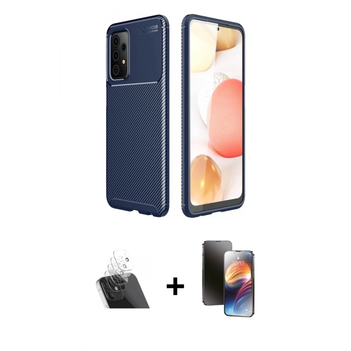 MARSİLYAN™- Galaxy A52 Kılıf Eksen Form Prime - Siyah 3D Antistatik Mat Seramik Nano Ekran Koruyucu + Kamera Lens Koruma Cam - SF