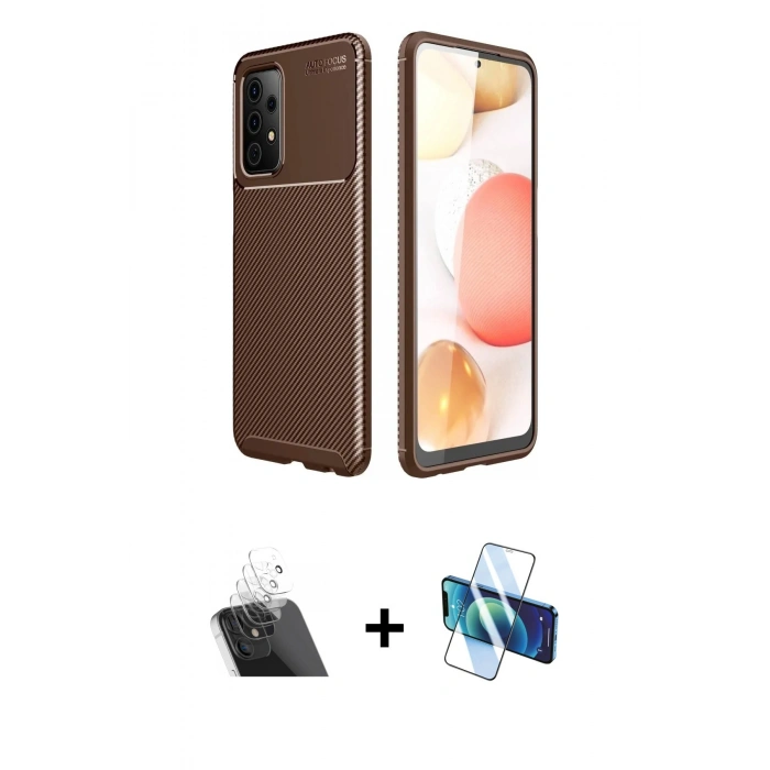MARSİLYAN™- Galaxy A52 Kılıf Eksen Form Prime - Siyah 3D Antistatik Seramik Nano Ekran Koruyucu + Şeffaf Kamera Lens Koruma Cam