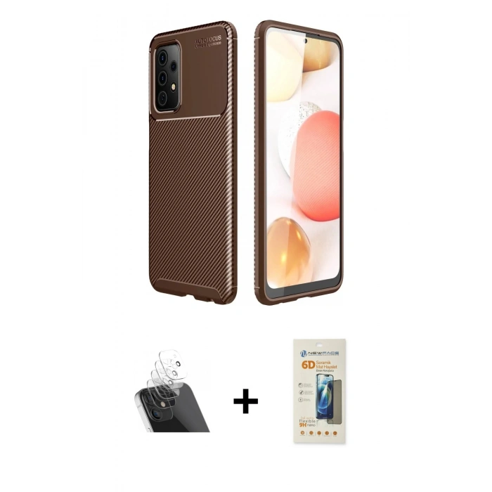 MARSİLYAN™- Galaxy A52 Kılıf Eksen Form Prime - Siyah 6D Mat Seramik Hayalet Nano Ekran Koruyucu + Kamera Lens Koruma Cam - SF