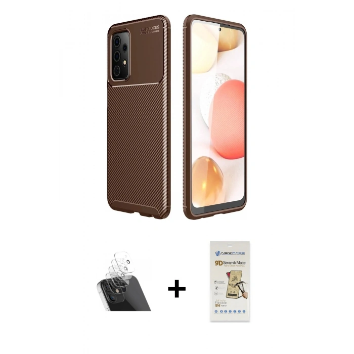 MARSİLYAN™- Galaxy A52 Kılıf Eksen Form Prime - Siyah Mat Seramik Nano Ekran Koruyucu + Kamera Lens Koruma Cam - SF
