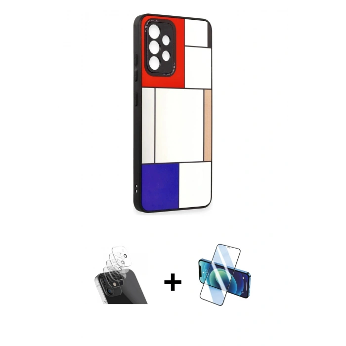MARSİLYAN™- Galaxy A52 Kılıf Odak Klasik Serisi - Siyah 3D Antistatik Seramik Nano Ekran Koruyucu + Kamera Lens Koruma Cam - SF