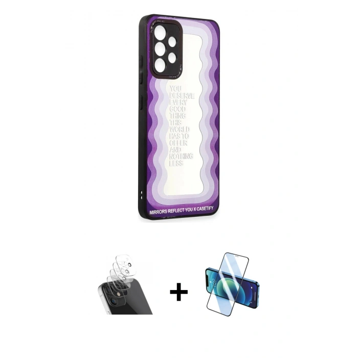 MARSİLYAN™- Galaxy A52 Kılıf Odak Klasik Serisi - Siyah 3D Antistatik Seramik Nano Ekran Koruyucu + Kamera Lens Koruma Cam - SF