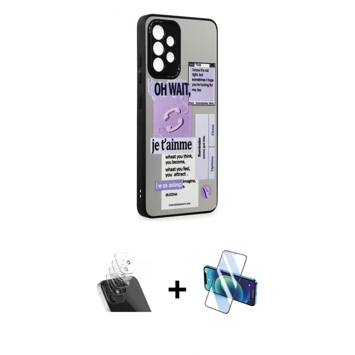 MARSİLYAN™- Galaxy A52 Kılıf Odak Klasik Serisi - Siyah 3D Antistatik Seramik Nano Ekran Koruyucu + Kamera Lens Koruma Cam - SF