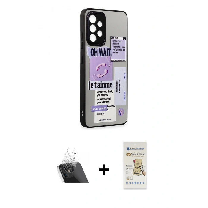 MARSİLYAN™- Galaxy A52 Kılıf Odak Klasik Serisi - Siyah Mat Seramik Nano Ekran Koruyucu + Kamera Lens Koruma Cam - SF