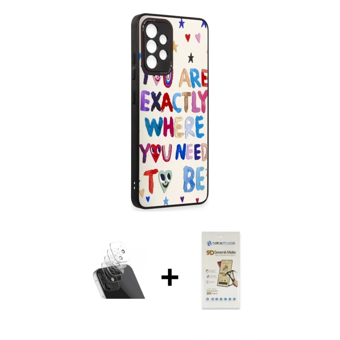 MARSİLYAN™- Galaxy A52 Kılıf Odak Klasik Serisi - Siyah Mat Seramik Nano Ekran Koruyucu + Kamera Lens Koruma Cam - SF