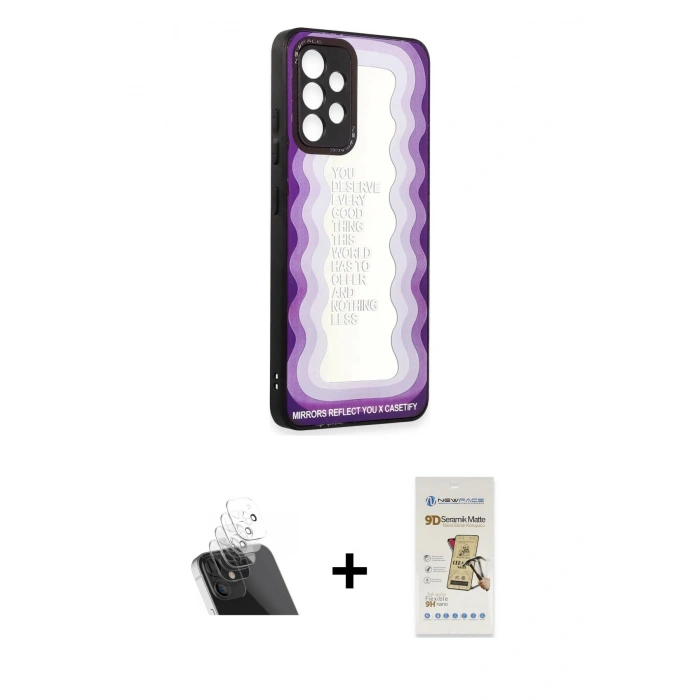 MARSİLYAN™- Galaxy A52 Kılıf Odak Klasik Serisi - Siyah Mat Seramik Nano Ekran Koruyucu + Kamera Lens Koruma Cam - SF