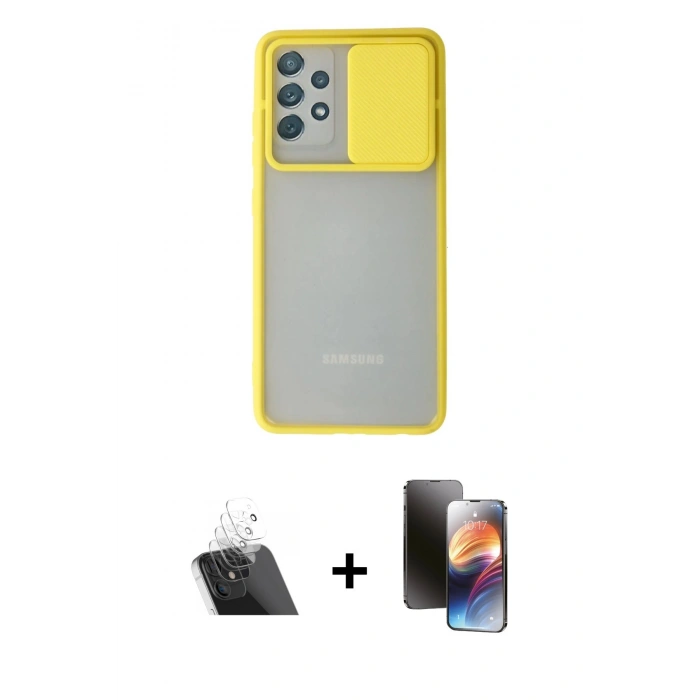 MARSİLYAN™- Galaxy A52 Kılıf Vadi Çizgi - Siyah 3D Antistatik Mat Seramik Nano Ekran Koruyucu + Kamera Lens Koruma Cam - SF