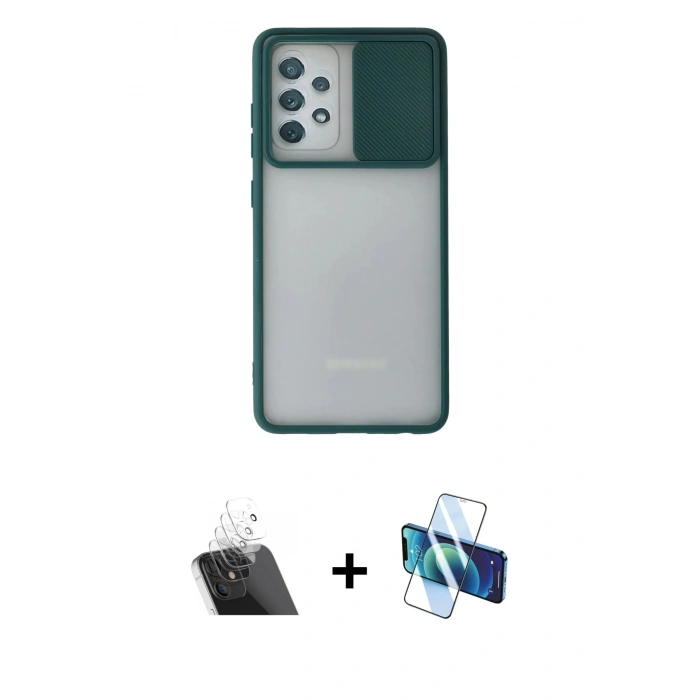 MARSİLYAN™- Galaxy A52 Kılıf Vadi Çizgi - Siyah 3D Antistatik Seramik Nano Ekran Koruyucu + Kamera Lens Koruma Cam - SF