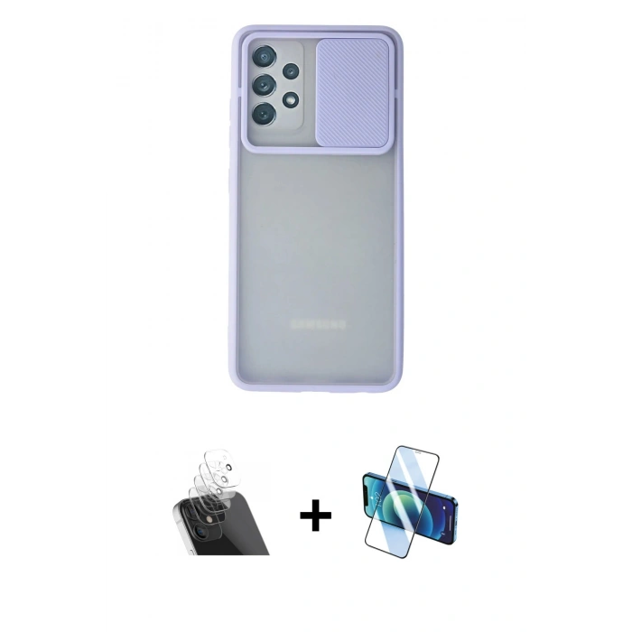 MARSİLYAN™- Galaxy A52 Kılıf Vadi Çizgi - Siyah 3D Antistatik Seramik Nano Ekran Koruyucu + Kamera Lens Koruma Cam - SF