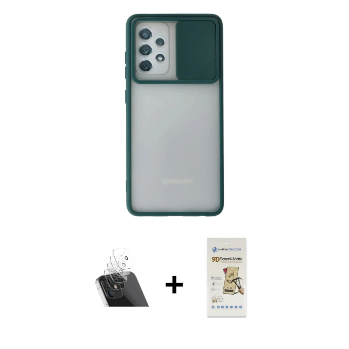 MARSİLYAN™- Galaxy A52 Kılıf Vadi Çizgi - Siyah Mat Seramik Nano Ekran Koruyucu + Şeffaf Kamera Lens Koruma Cam