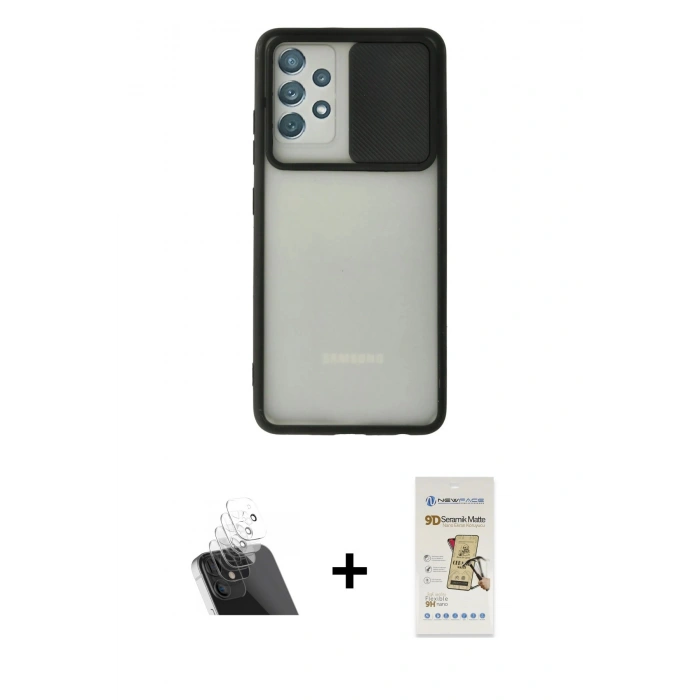 MARSİLYAN™- Galaxy A52 Kılıf Vadi Çizgi - Siyah Mat Seramik Nano Ekran Koruyucu + Şeffaf Kamera Lens Koruma Cam
