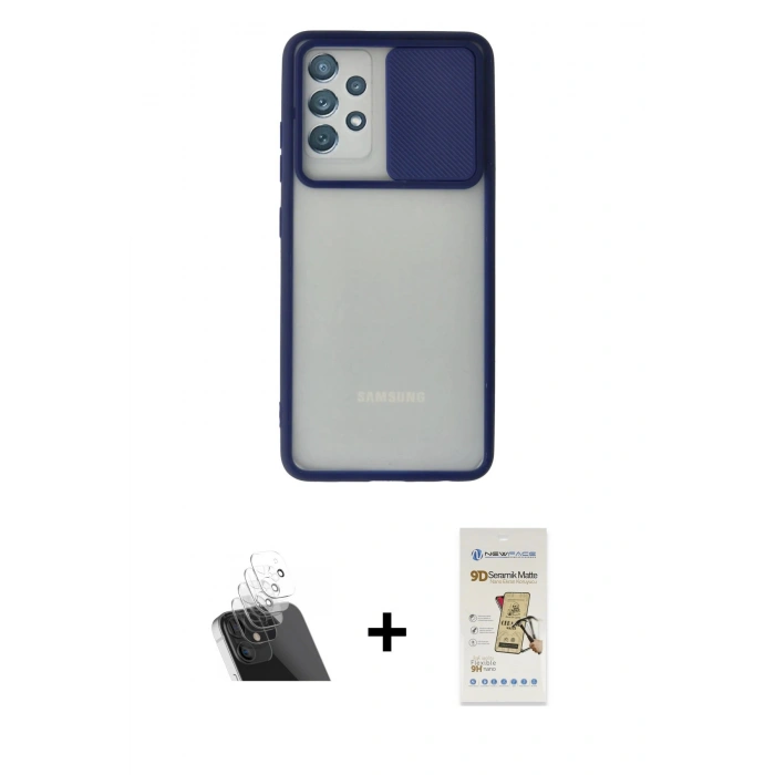 MARSİLYAN™- Galaxy A52 Kılıf Vadi Çizgi - Siyah Mat Seramik Nano Ekran Koruyucu + Şeffaf Kamera Lens Koruma Cam