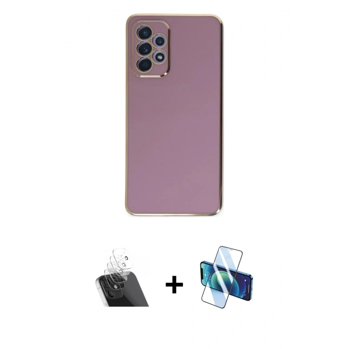 MARSİLYAN™- Galaxy A52 Kılıf Yankı Serisi - Siyah 3D Antistatik Seramik Nano Ekran Koruyucu + Kamera Lens Koruma Cam - SF