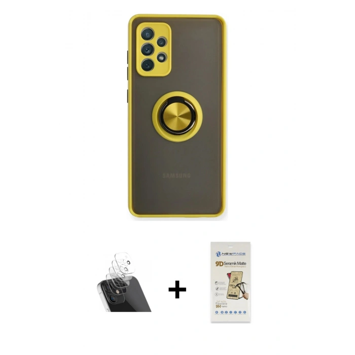 MARSİLYAN™- Galaxy A52 Kılıf Yörünge Çizgi - Siyah Mat Seramik Nano Ekran Koruyucu + Kamera Lens Koruma Cam - SF