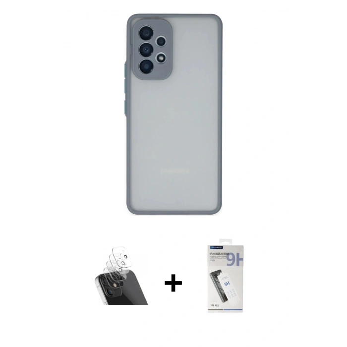 MARSİLYAN™- Galaxy A53 5G Kılıf Ahenk Çizgi Serisi - Şeffaf Uv Polymer Nano Ekran Koruyucu + Şeffaf Kamera Lens Koruma Cam