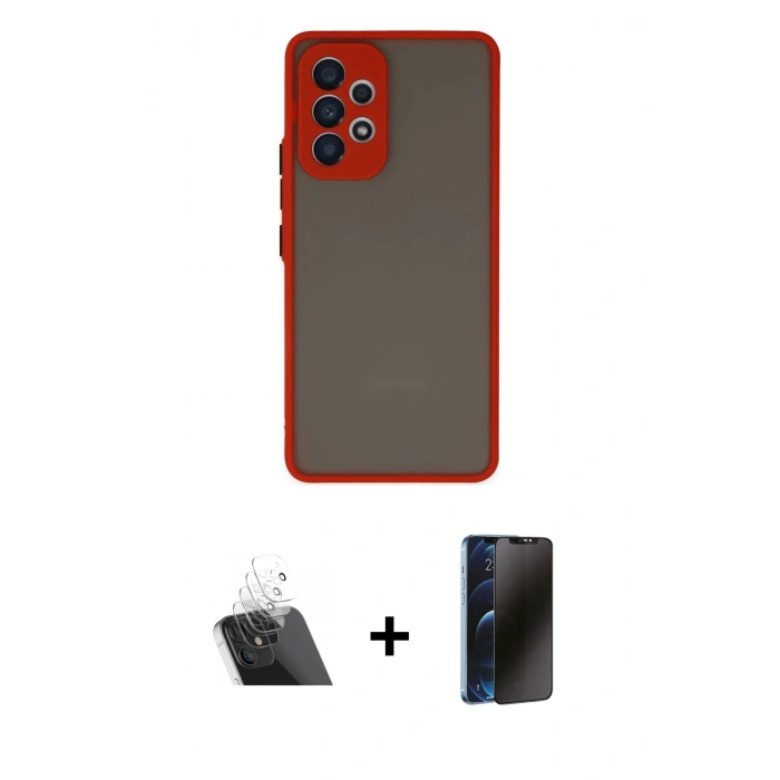 MARSİLYAN™- Galaxy A53 5G Kılıf Ahenk Çizgi Serisi - Siyah 3D Antistatik Hayalet Cam Ekran Koruyucu + Kamera Lens Koruma Cam - SF